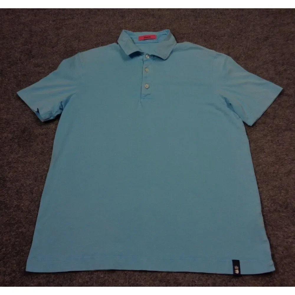 Drumohr Polo Shirt Mens M Blue Pique Knit Cotton Short Sleeve - Picture 1 of 11